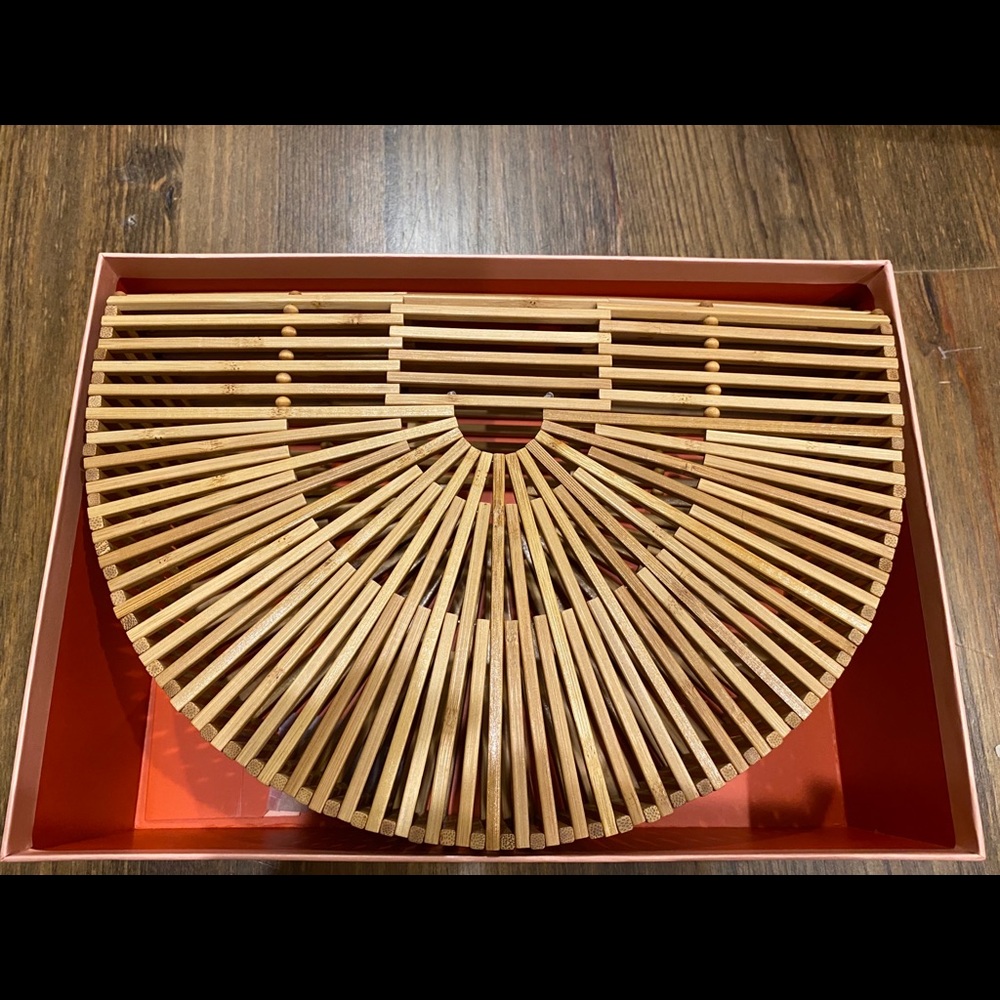 cult gaia Bamboo Ark Half-Moon Clutch in Natural